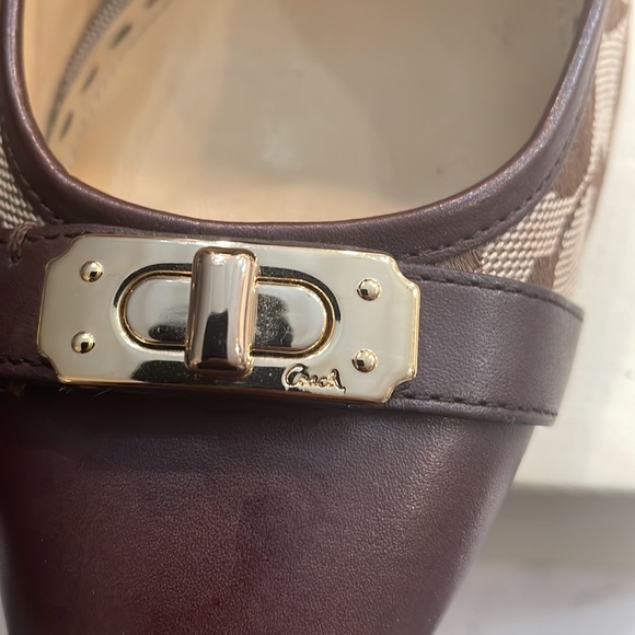 Coach Brown Leather and Jacquard Printed Heels - Picture 2 of 13